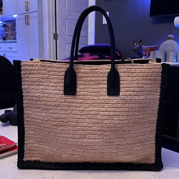 RIVE GAUCHE TOTE BAG IN RAFFIA AND LEATHER - Picture 2 of 2